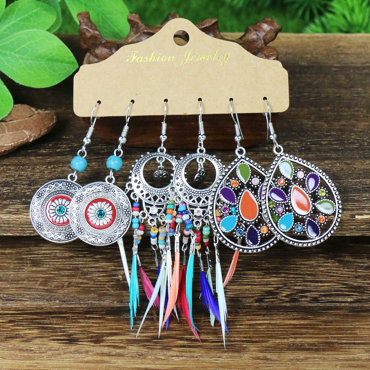 Wholesale Bohemian Tassel Flower Hollow Vintage Leaf Alloy Earrings