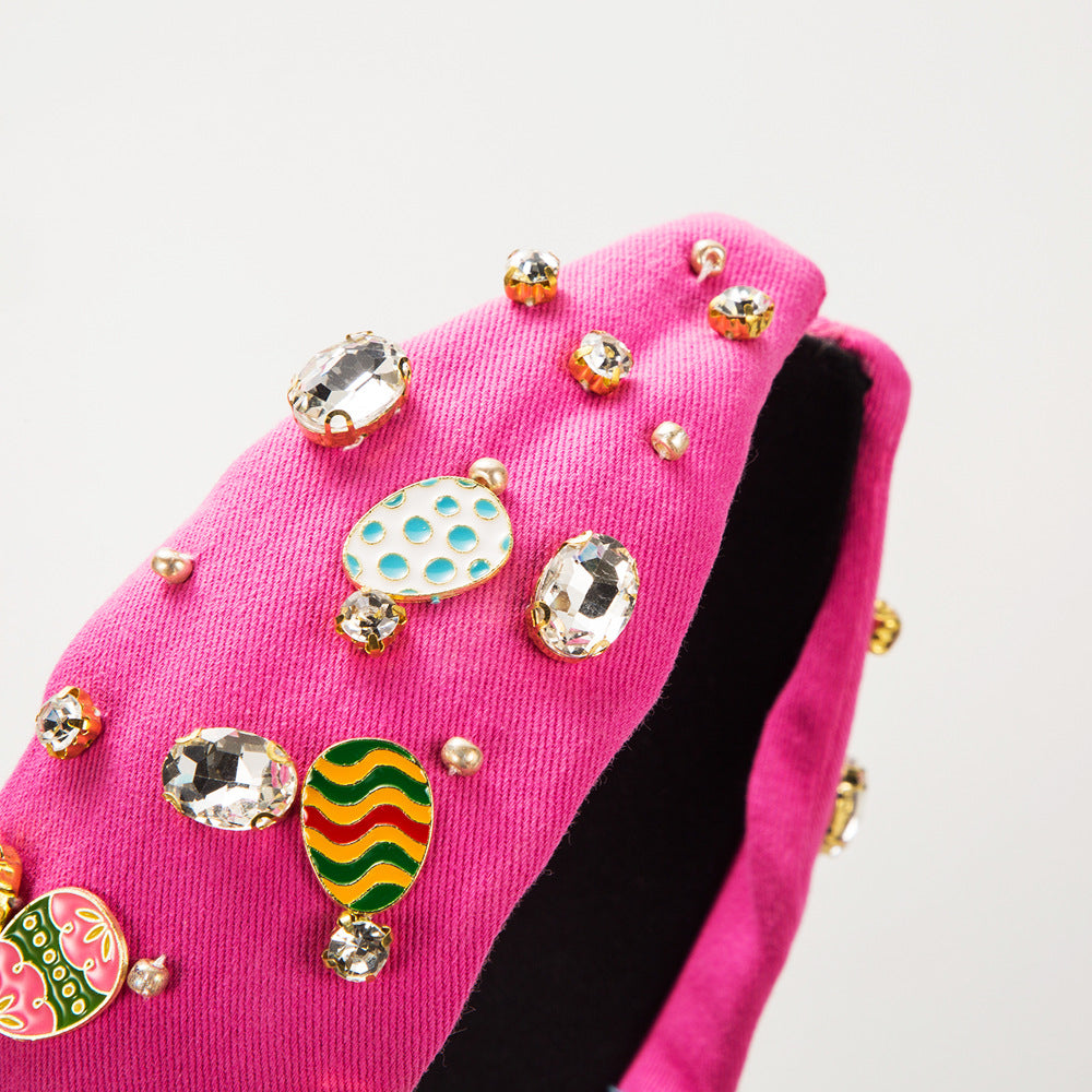 Wholesale Easter Hand-sewn Alloy Dripping Oil Colored Egg Inlaid Diamond Headband