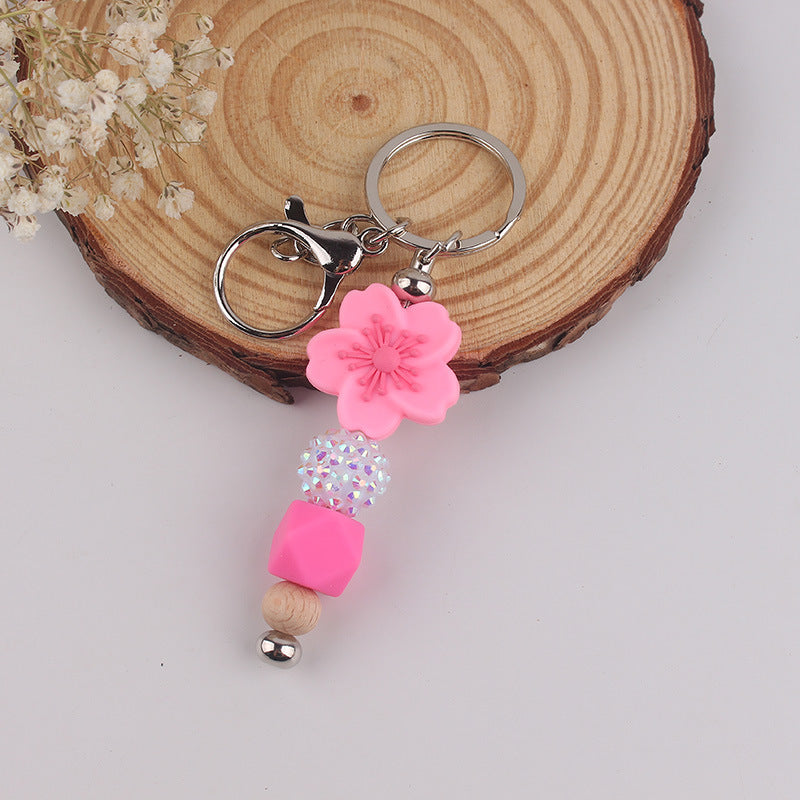 Wholesale Begonia Daisy Flower Beaded Tassel Keychain
