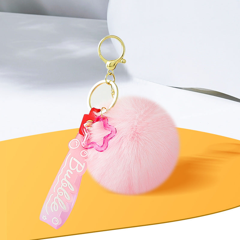 Wholesale Cartoon colorful furry ball plush keychain