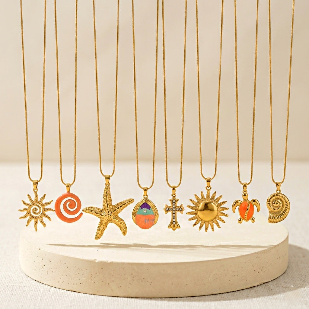 Wholesale Sun Starfish and Other Pendants Titanium Steel Necklace