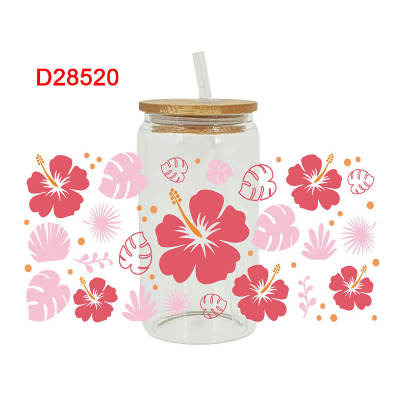 Wholesale Pink and red flowers 16oz Cup UV DTF Wraps