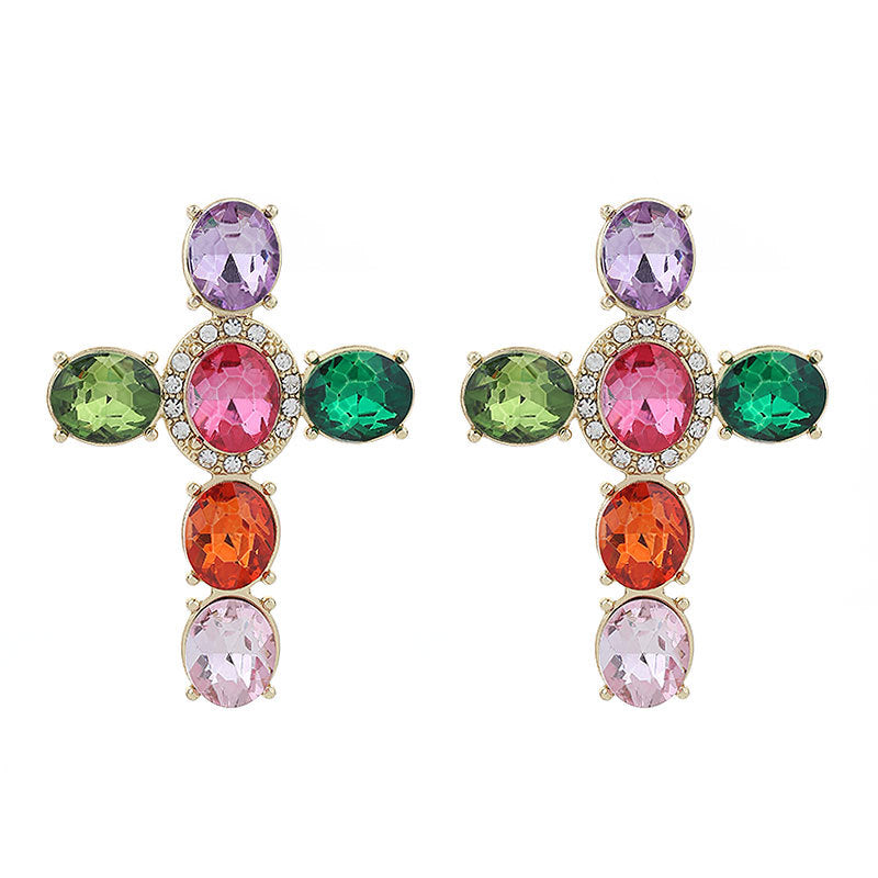 Wholesale Gute Alloy Diamond Cross Fashion Design Handmade Point Diamond Earrings