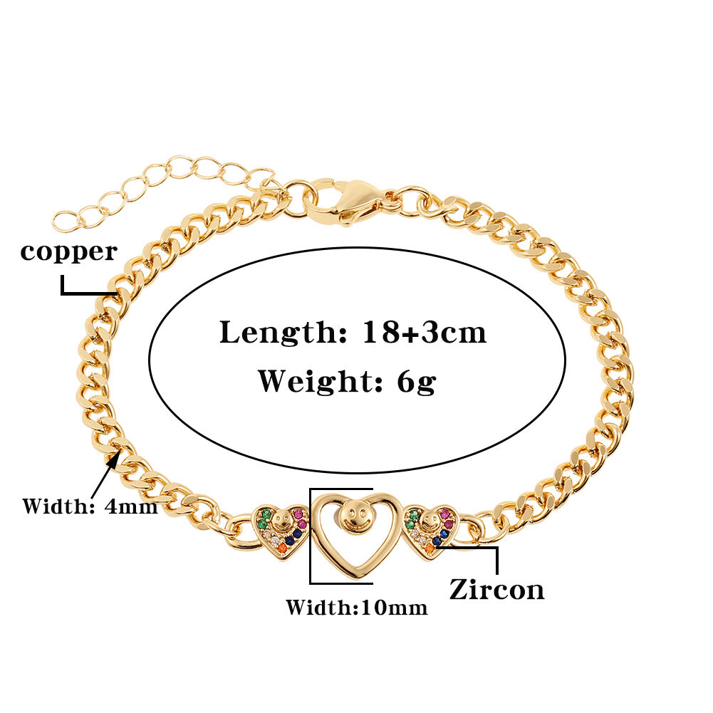Wholesale Heart Shaped Smiley Face Copper Bracelet