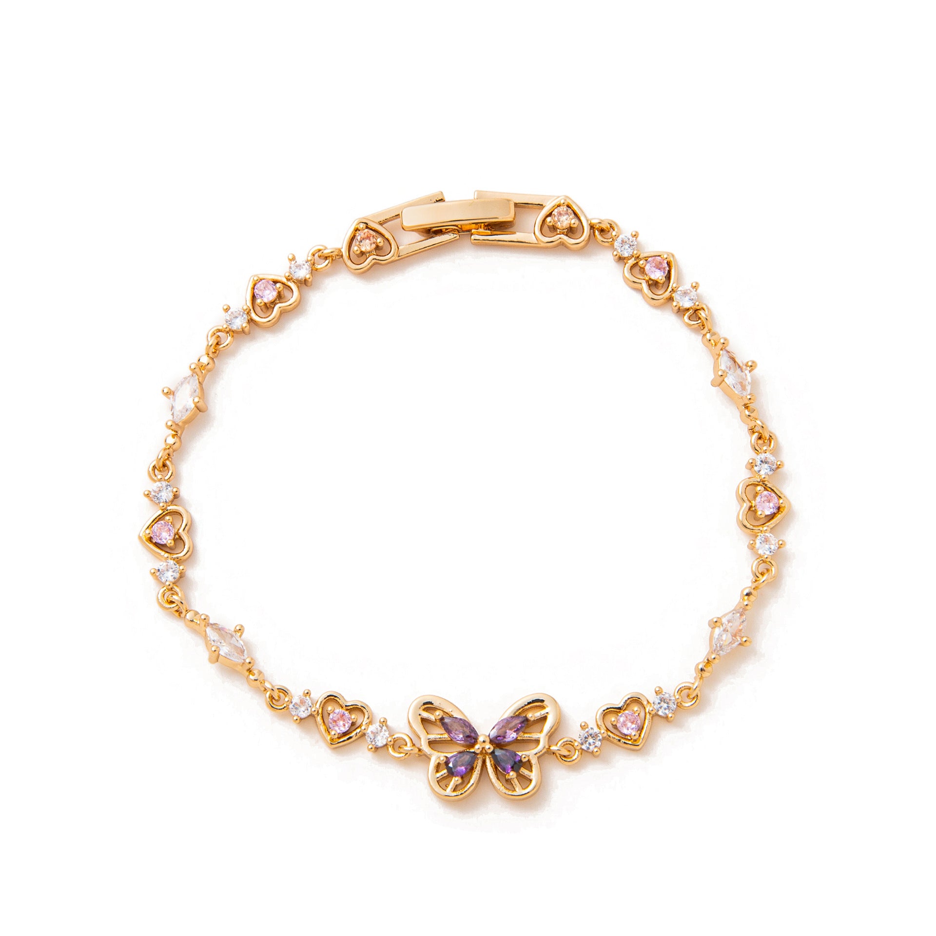 Wholesale Cute  Heart Zircon Butterfly Knot Copper Plastic Bracelet