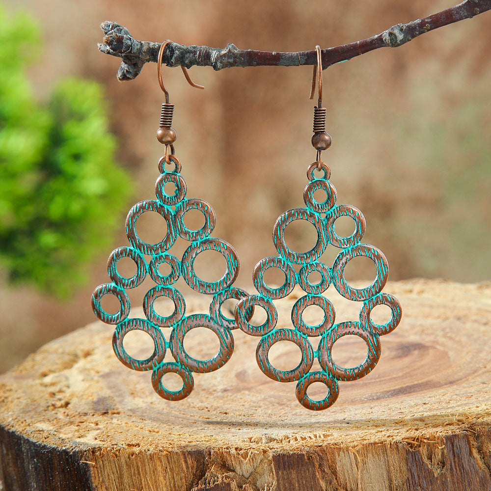 Wholesale Stylish Bohemian Hollow Out Alloy Earrings Retro Geometric Leaves Design Drop Earrings For Women Trendy Fashion Jewelry Accessory