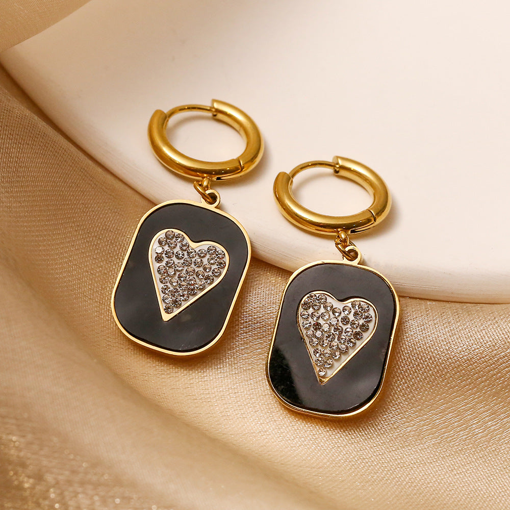 Wholesale Titanium Steel Zircon Heart Geometric Pendant Earrings