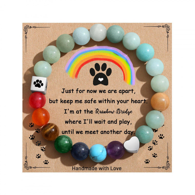 Wholesale Volcanic Stone Rainbow Stone Silver Dog Claw Seal Love Bracelet