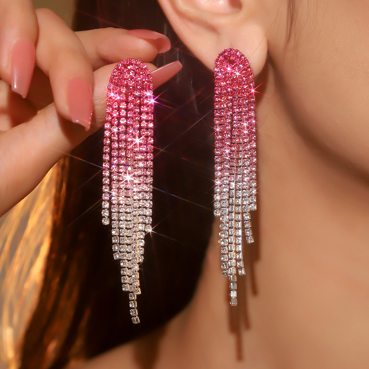 Wholesale Rhinestone Long Tassel Earrings