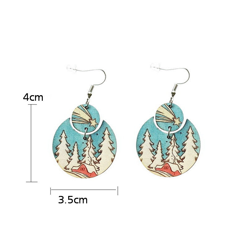 Wholesale Christmas Wooden Bird Santa Claus Tree Flowers Candle Snowman Earrings