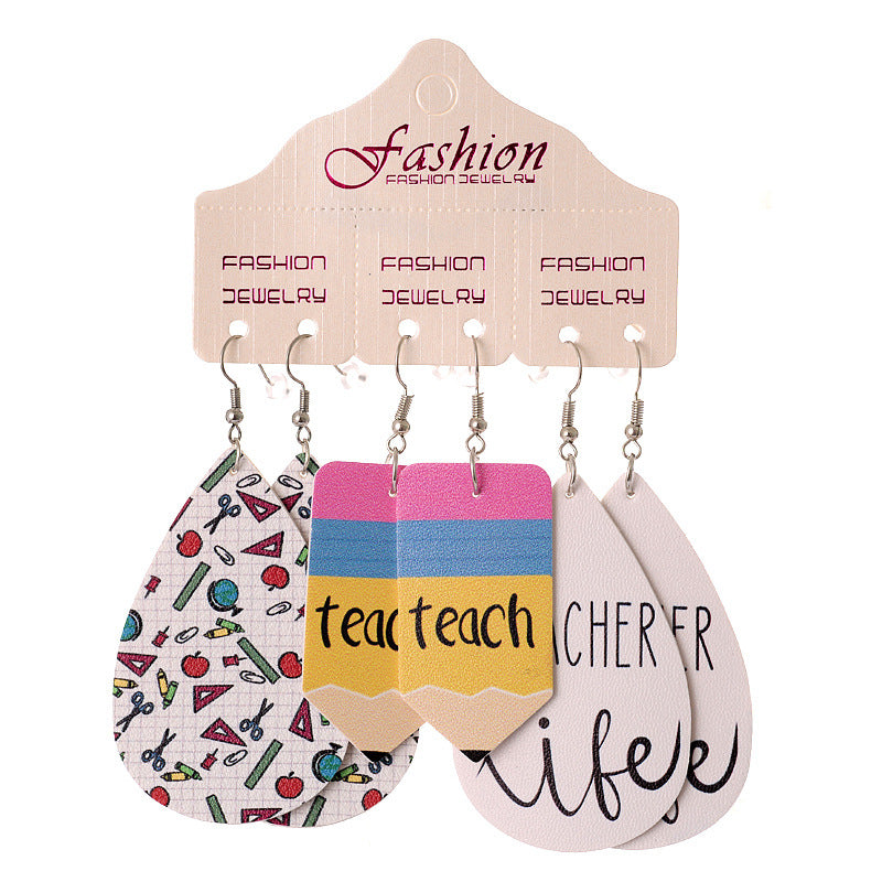 Wholesale 2 Sets Leather Western Cowboy Teacher's Day Graduation Season Earrings