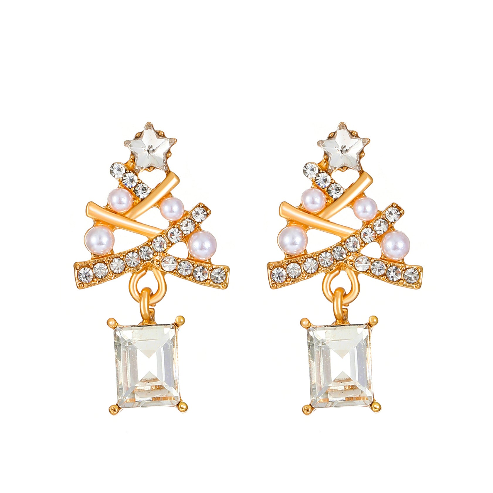 Wholesale Exaggerated Creative Diamond Christmas Tree Colored Diamond Earrings
