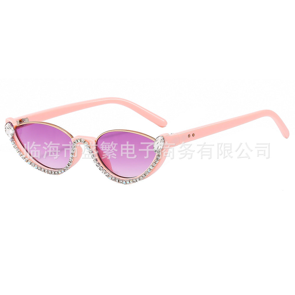 Wholesale Diamond studded flower cat eye ball flat sunglasses