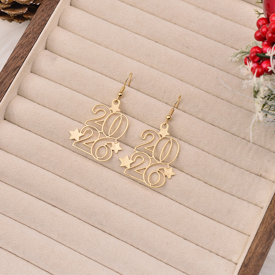 Wholesale Gold openwork number 2026 earrings