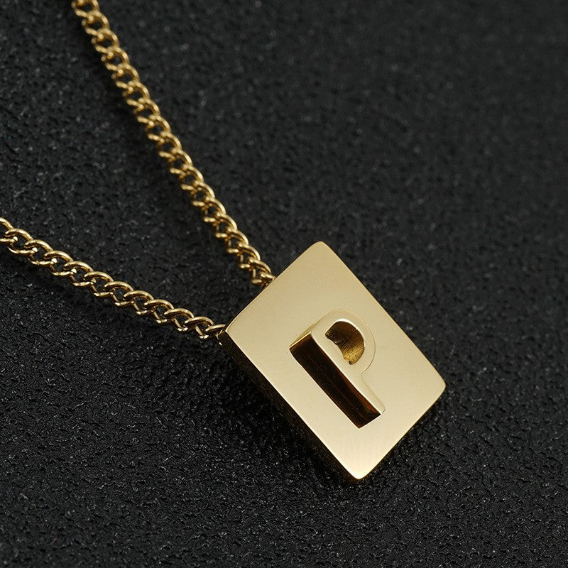 Wholesale Titanium Steel 26 English Letters 18K Stainless Steel Square Necklace Clavicle Chain