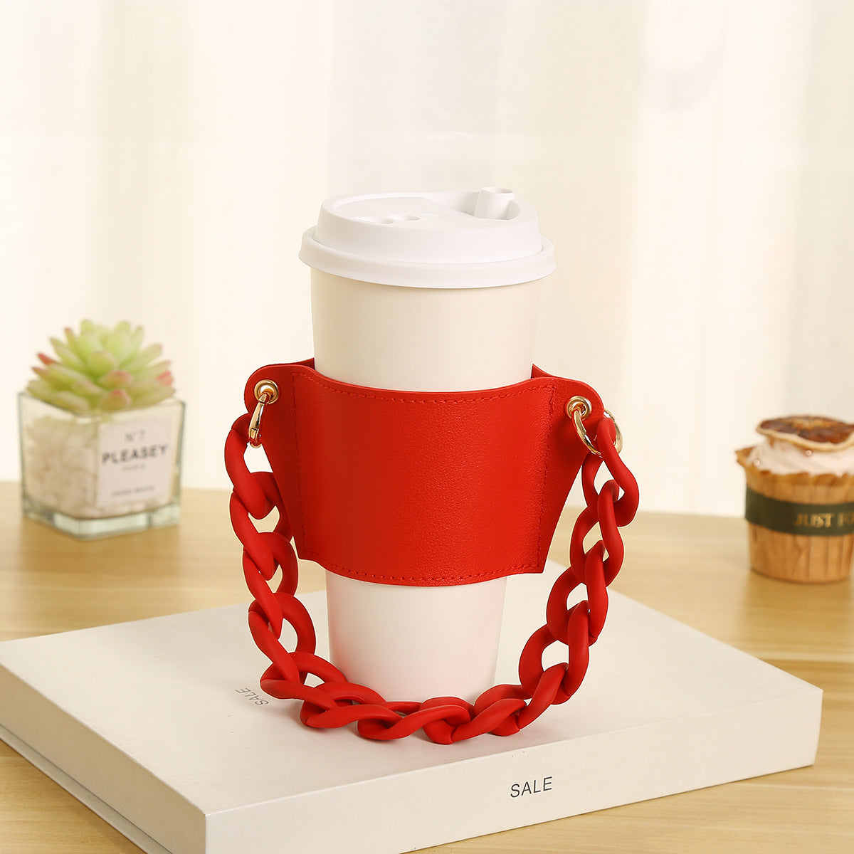 Wholesale Detachable Chain Coffee Non Slip Leather Cup Covers