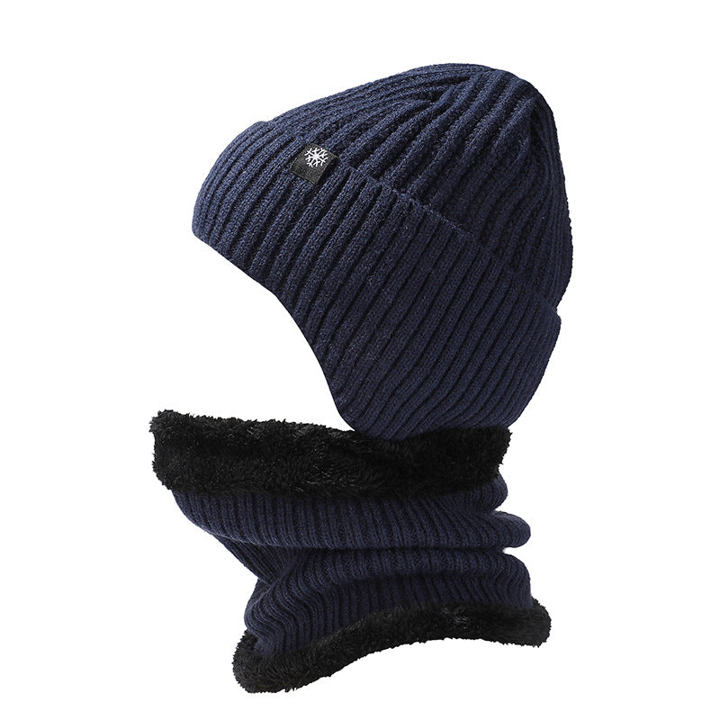 Wholesale Solid Color Warm Hat and Scarf Suit Thickened Wool Pullover Hat Autumn and Winter Men's Knitted Hat