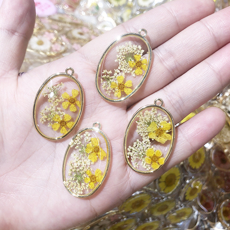 Wholesale 3pcs New Oval Alloy Dried Flower Dripping Oil Literary Small Fresh Jewelry DIY Pendant Accessories