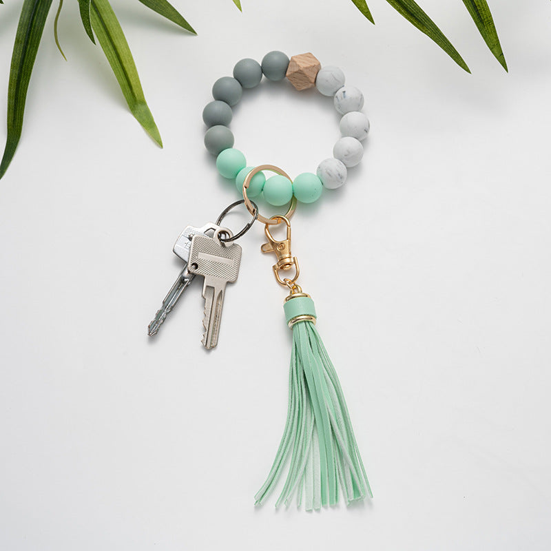 Wholesale Handmade Beaded Leopard Silicone Bead Tassel Wrist Keychain