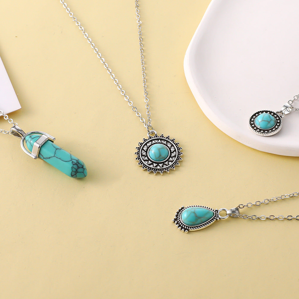 Wholesale  Retro Bohemian Turquoise 4 Layer Necklace Pendant Set