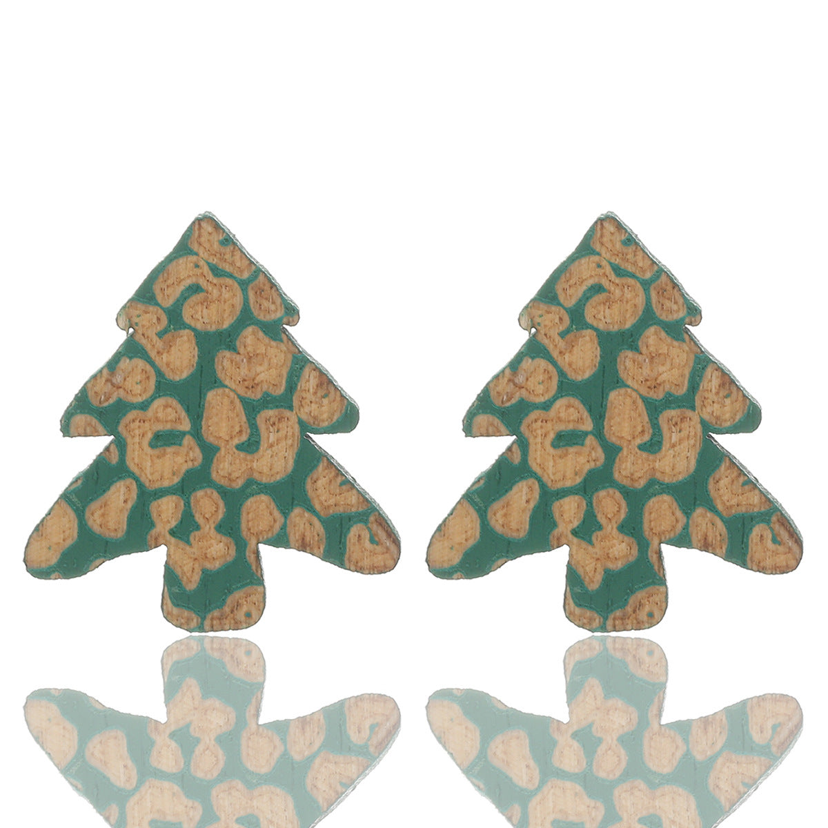 Wholesale Christmas Carved Leopard Pattern Christmas Tree Wooden Earrings
