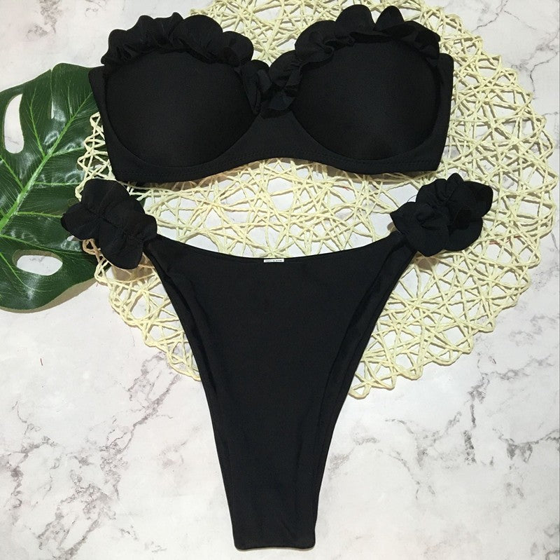 Wholesale Flower Bikini Strap Solid Color Hard Bag Swimwear