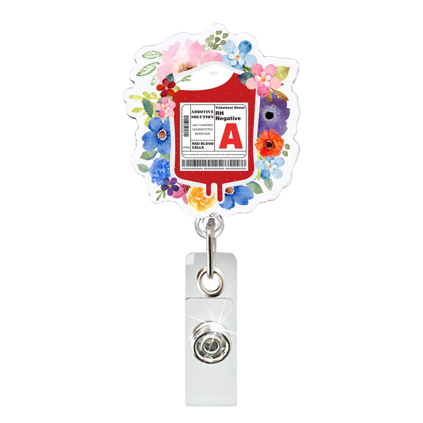 Wholesale Glitter Acrylic Blood Type Medical Retractable Keychain