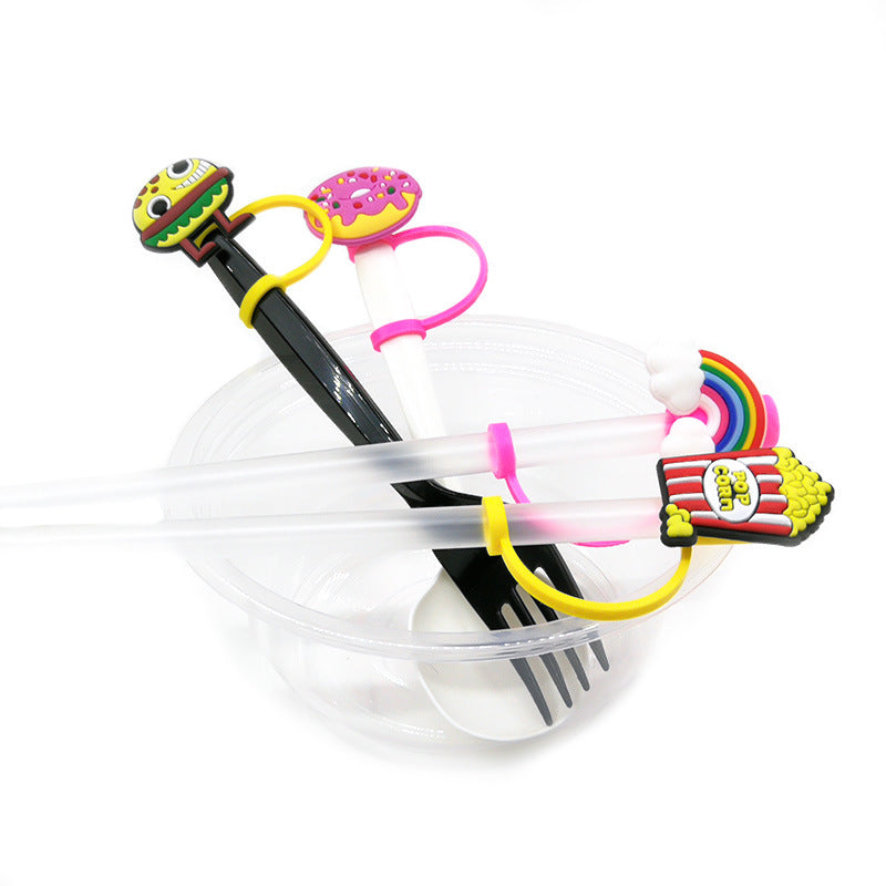 Wholesale 10pcs/pack Cute casual straw cover straw cap cartoon silicone straw dust cap dust plug