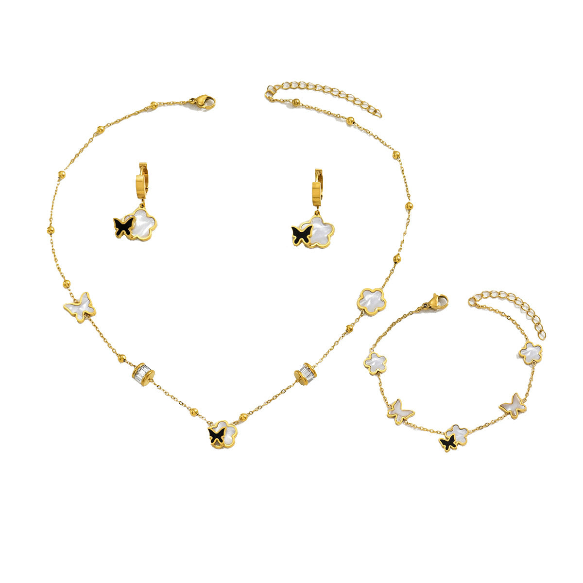 Wholesale Simple Geometric All-match Butterfly Inlaid Zirconia Bracelet Earring Necklace Set