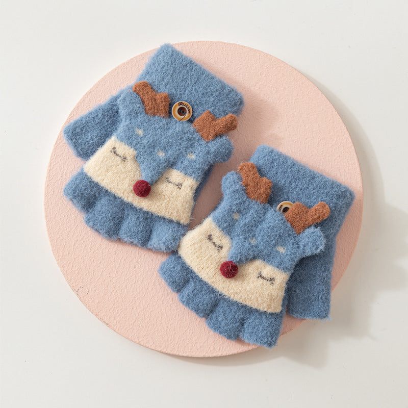 Wholesale Children's Winter Half Finger Covers, Thickened Flip Knitted Wool Gloves