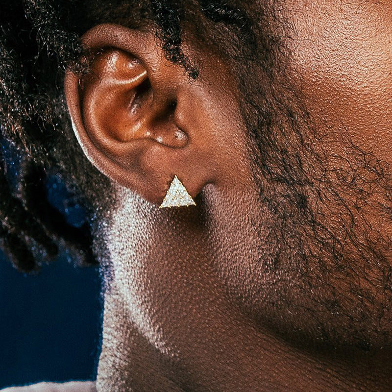 Wholesale Hip Hop Triangular Zircon Thread Stud Earrings