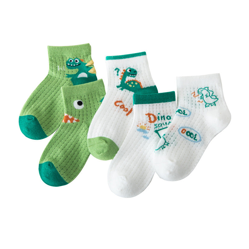 Wholesale Kids Cartoon Dinosaur Combed Cotton Mesh Socks