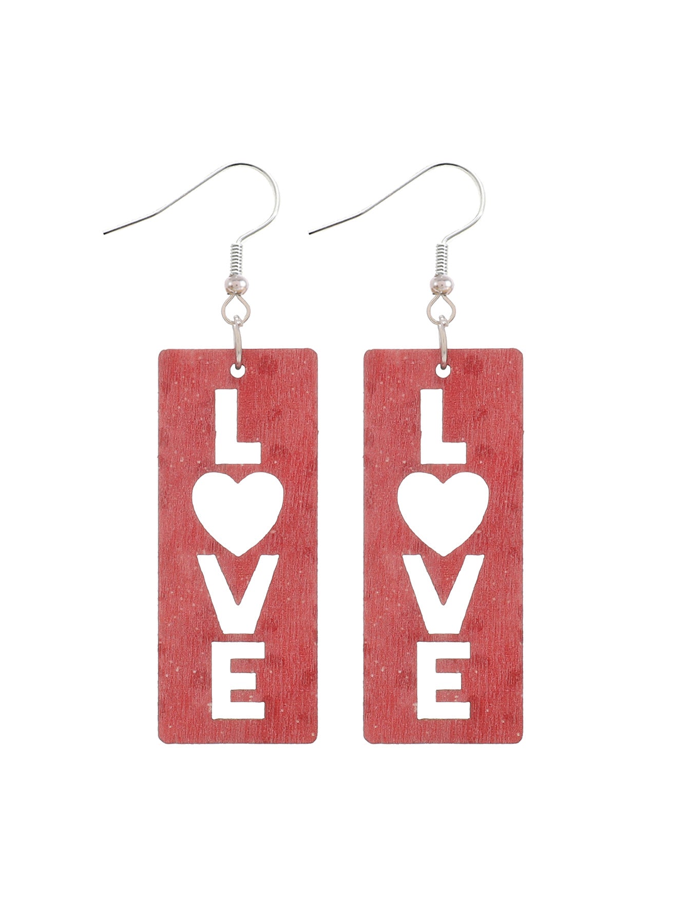 Wholesale Plaid Striped English Letter LOVE Wooden Heart-shaped Earrings