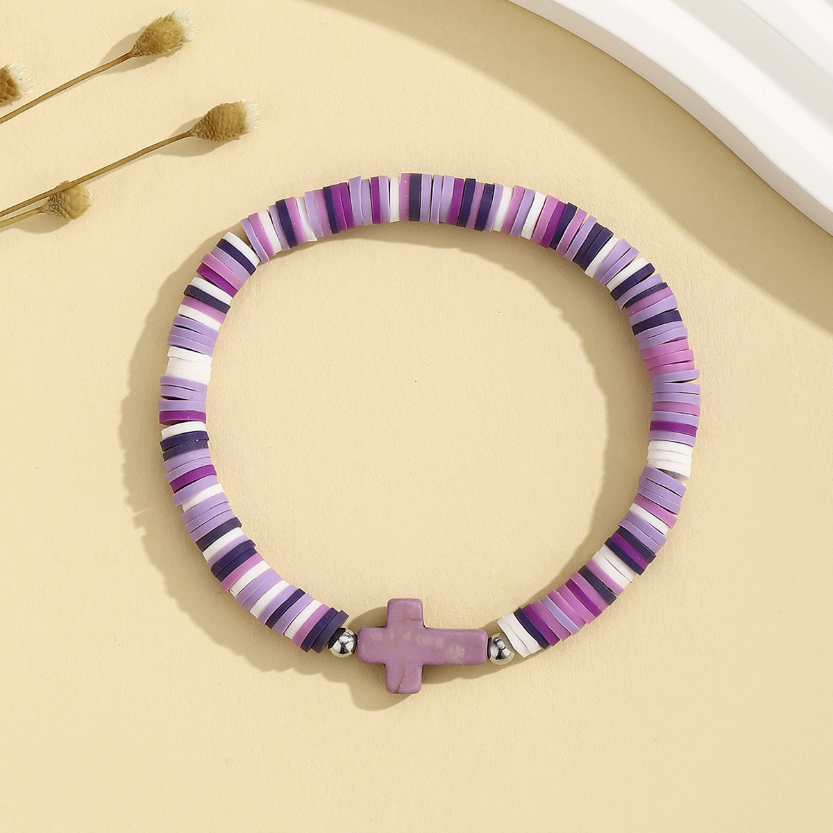 Wholesale Turquoise Cross  Bohemian Colorful Soft Clay Beach Elastic Adjustable Bracelet