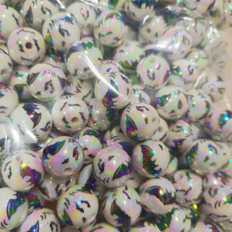 Wholesale 200pcs 16mm UV Plated Colorful Halloween DIY Bead Accessories Straight Hole Round Beads