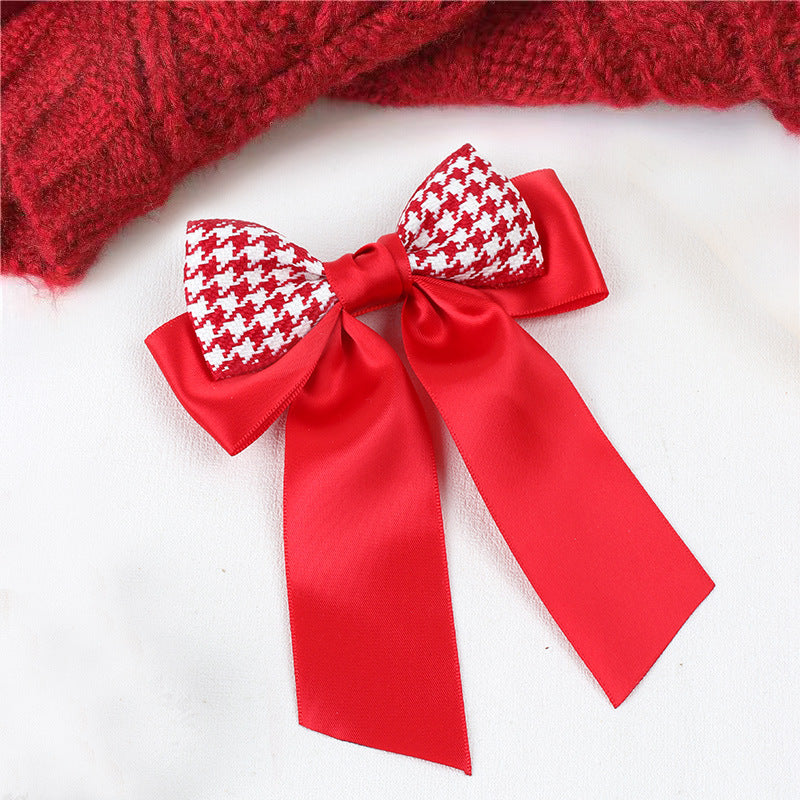 Wholesale 10pcs/pack New Year' s Big Red Vintage Houndstooth Hairpin Bow Ribbon