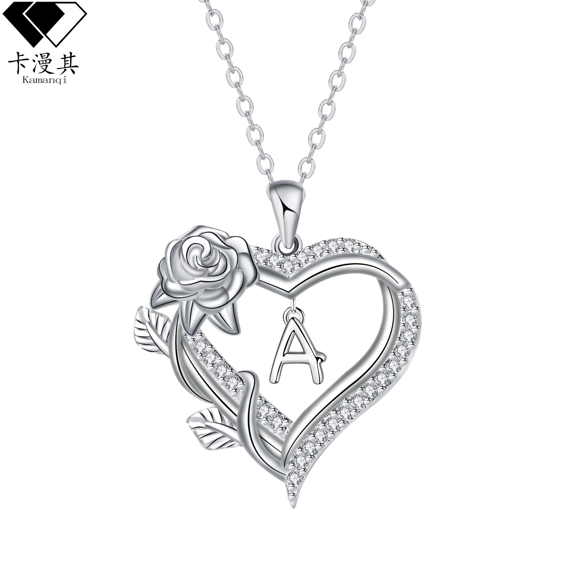 Wholesale Valentine' s Day heart-shaped rose pendant 26 English letter necklace