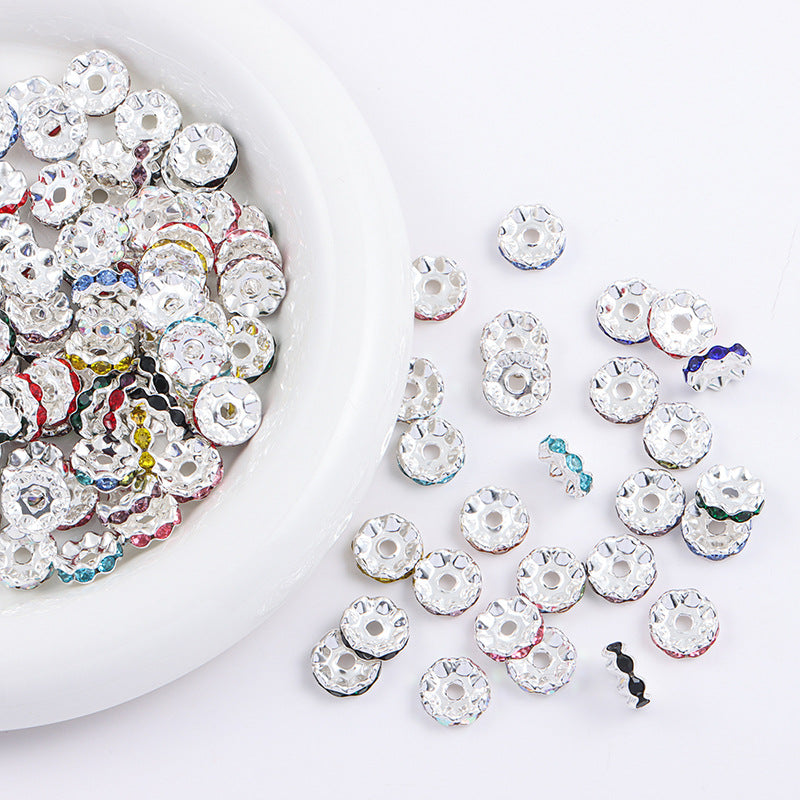 Wholesale Random 50pcs Round Rhinestone Wavy Edge Diamond Spacer DIY Jewelry Accessories Spacer Beads