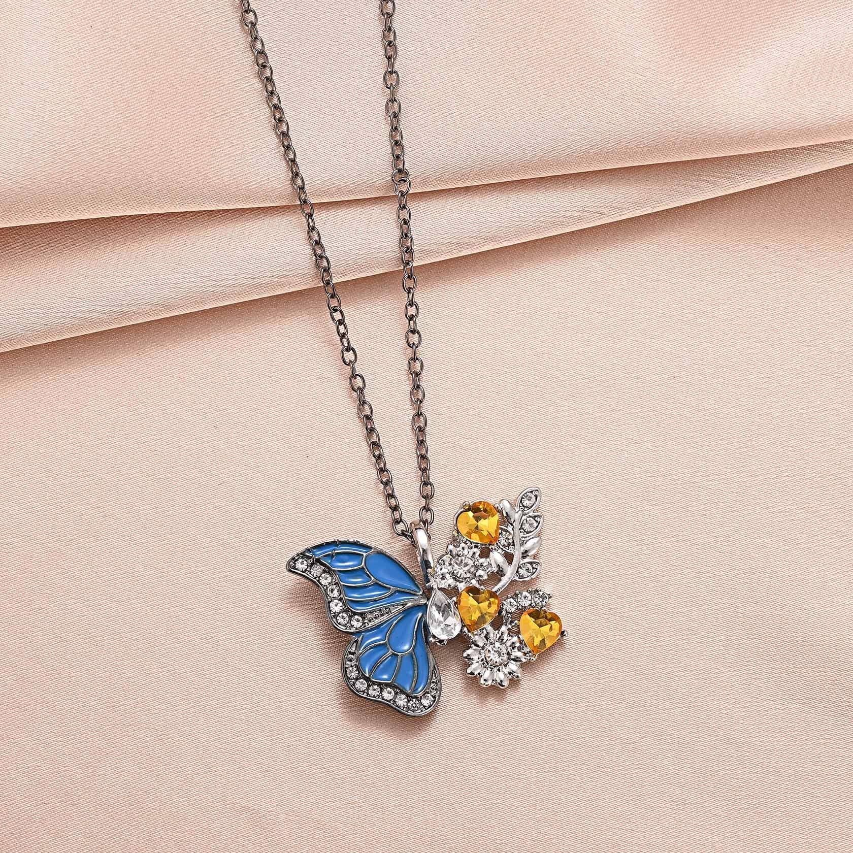 Wholesale Two-tone metal flower butterfly niche design clavicle pendant necklace