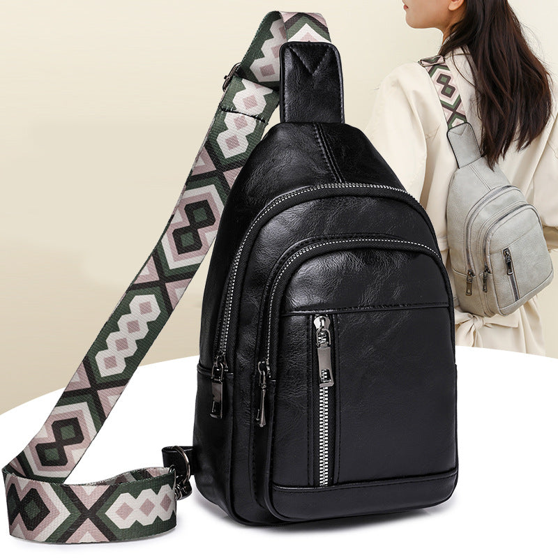 Wholesale PU Wide Shoulder Strap Casual Sports Chest Bag