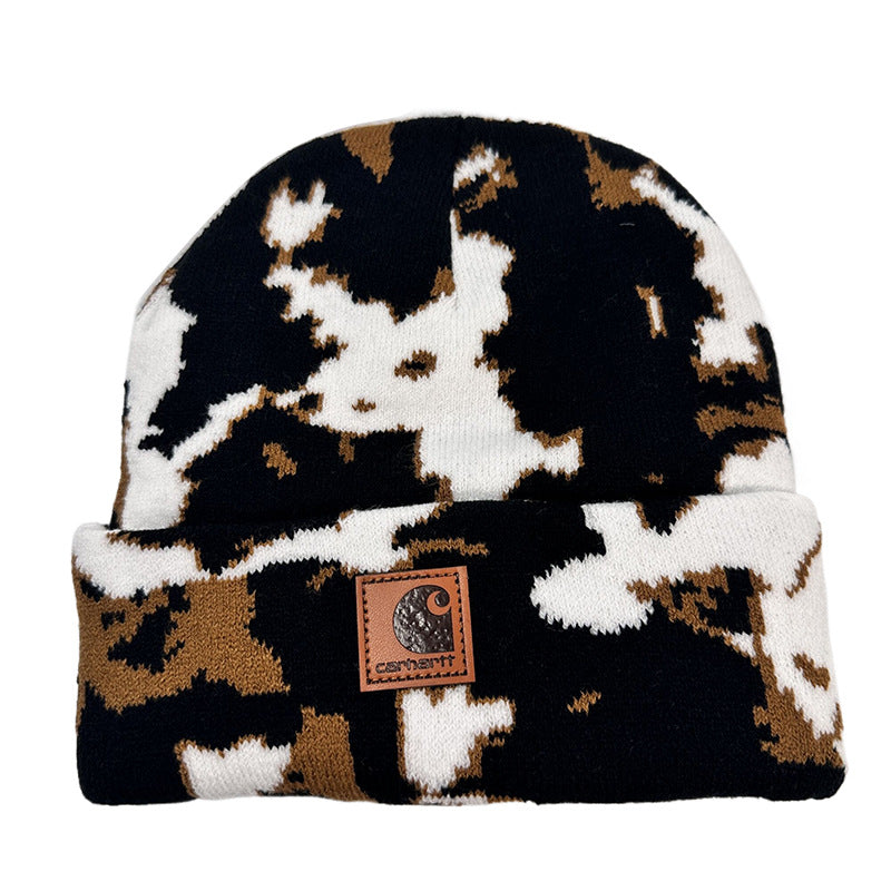 Wholesale Cow Leopard Print Net Red Jacquard Knit Hat