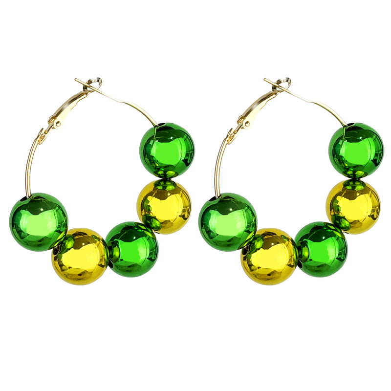 Wholesale  2pairs/pack  St.  Patrick Green Glitter Large Bright Color Beaded Earrings