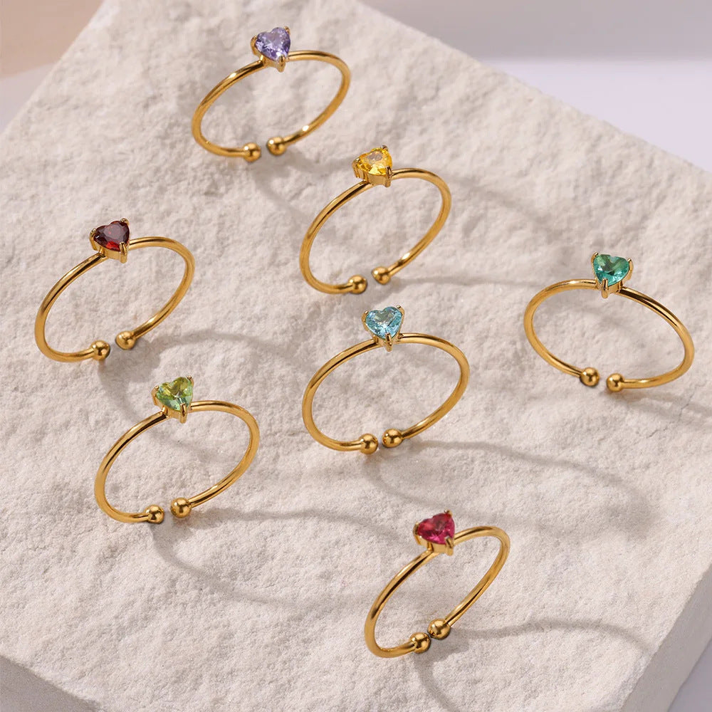 Wholesale Stainless steel zircon heart shaped open ring