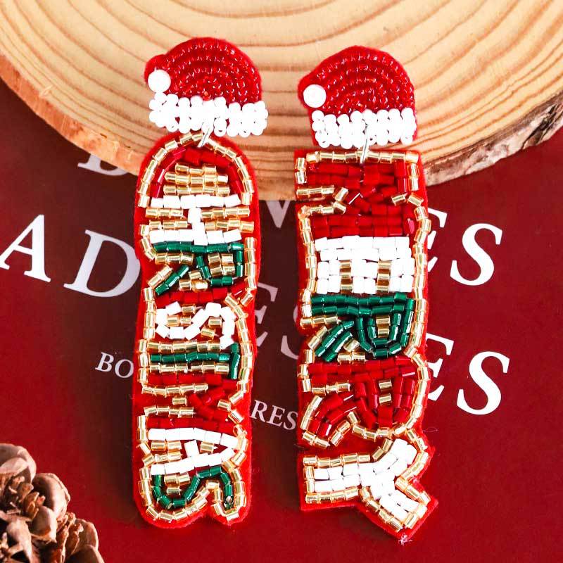 Wholesale Christmas Tree Snowflake Handmade Resin Rice Ball Earrings