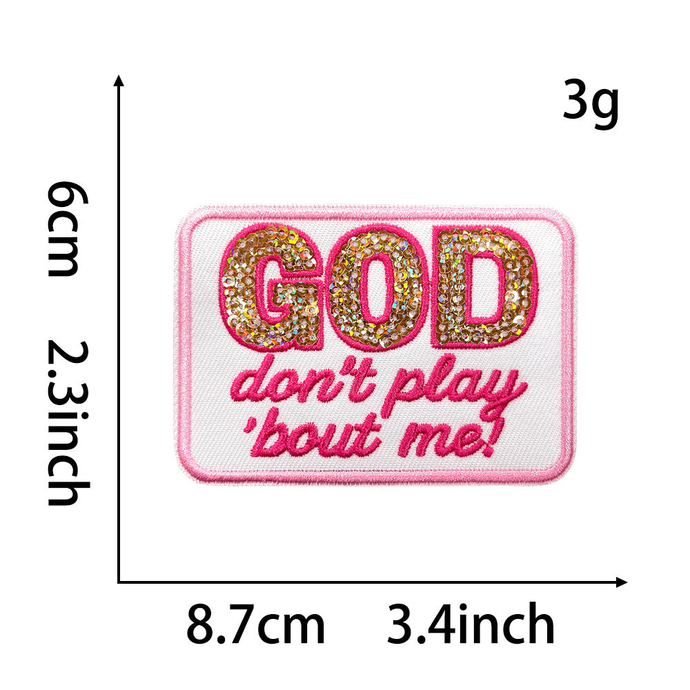 Wholesale Chic Retro Embroidered Iron On Patch Funny Text Rectangle Applique For Coats Decorative