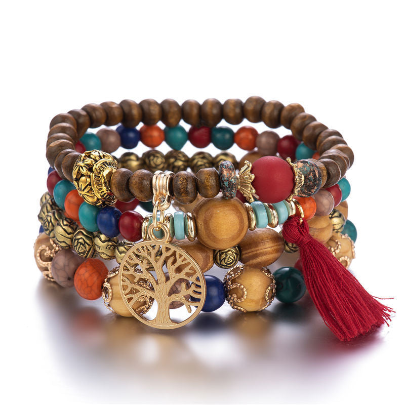 Wholesale Bohemian style multi-layered wooden bead bracelet