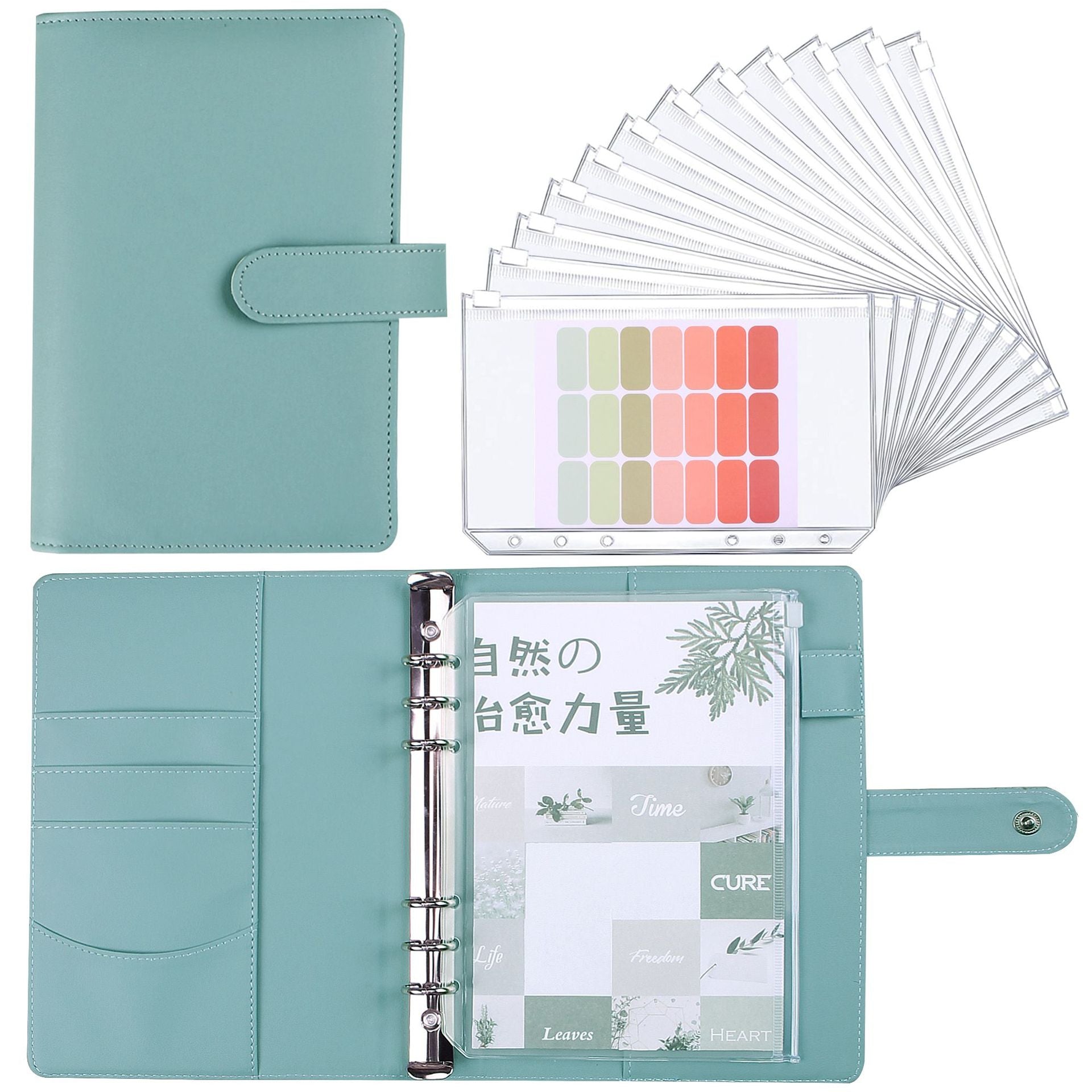 Wholesale A6 Loose Leaf Clip Zipper Bag Macaron Leather PU Notebook