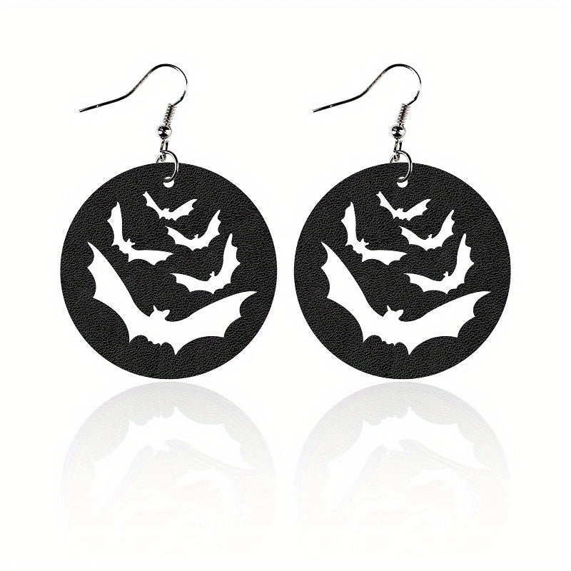 Wholesale Halloween Leather Black Hollow Bat Spider Web Hat Spider Earrings