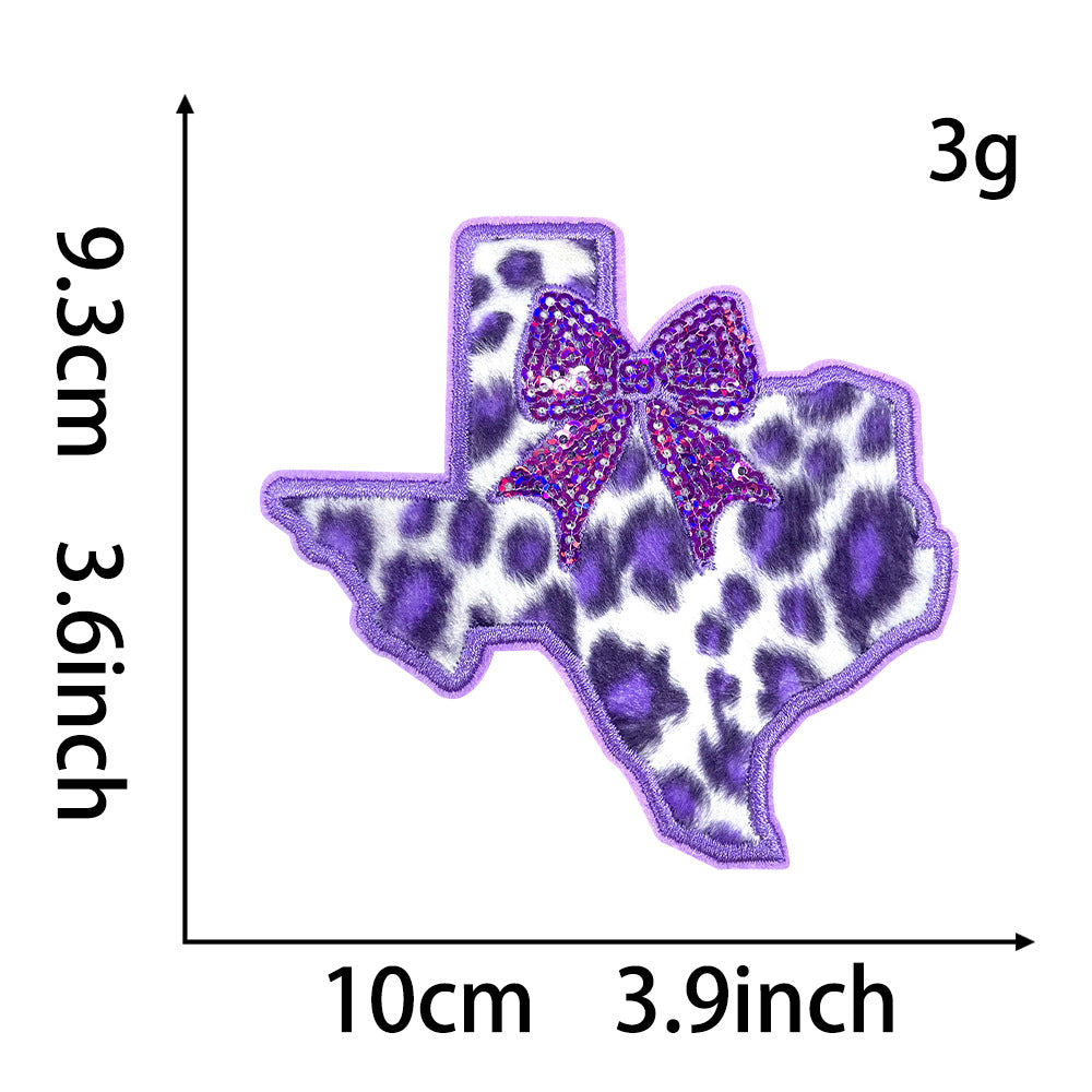 Wholesale Texas Shape Leopard Print Bow Sequin Embroidery Patch Trendy Coat Iron On Applique