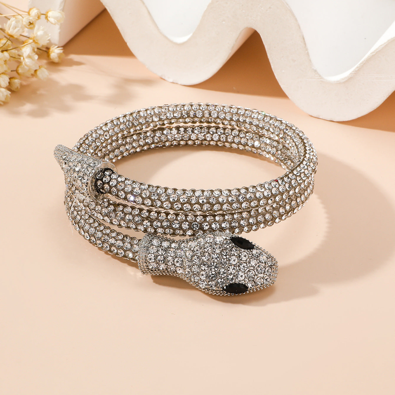 Wholesale Dark Alloy Inlaid Rhinestone Snake Wrapped Bracelets